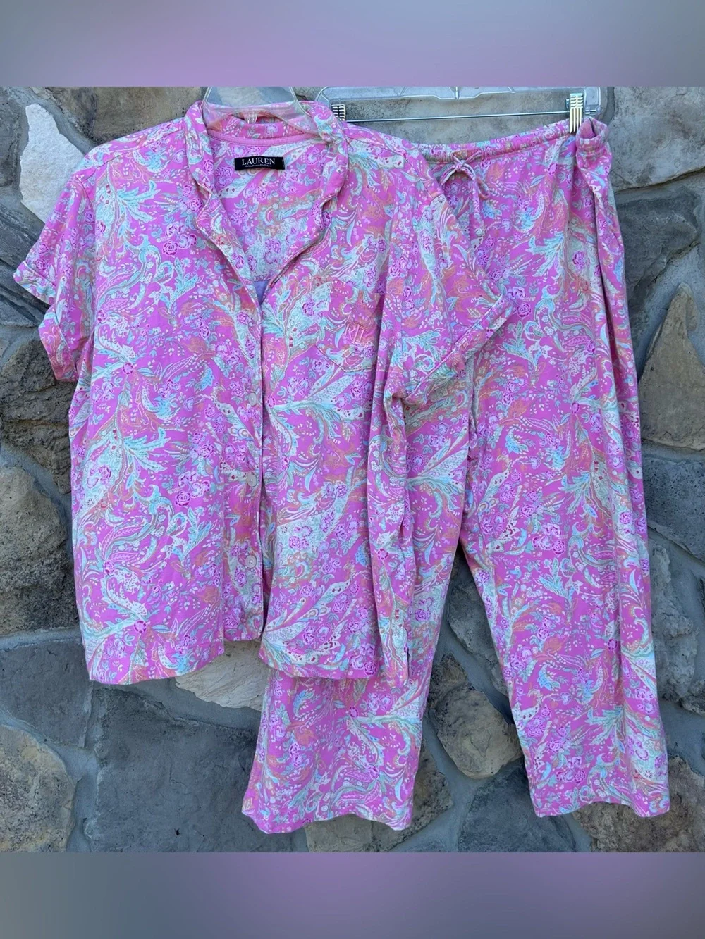 Lauren Ralph Lauren Pajama Set Size 2X Pink Paisley Preppy Loungewear Comfort